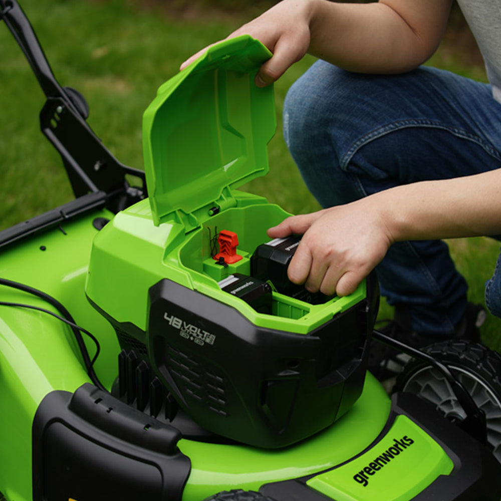 POWERALL 48V (24V x 2) Rasenmäher 46cm mit Radantrieb + Rasentrimmer 30cm Set
