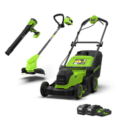 POWERALL 48V (24V x 2) Rasenmäher 41cm + 24V Rasentrimmer 25cm + 24V Laubbläser 209 km/h Set