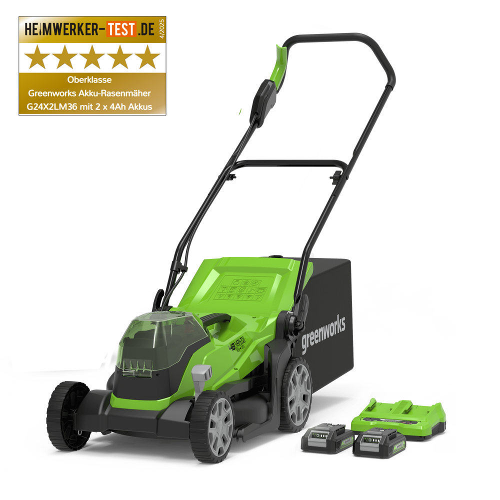 24V+24V Rasenmäher 36cm - 2x 2Ah Akkus