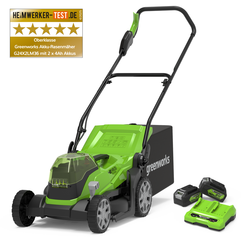 24V+24V Rasenmäher 36cm - 2x 4Ah Akkus