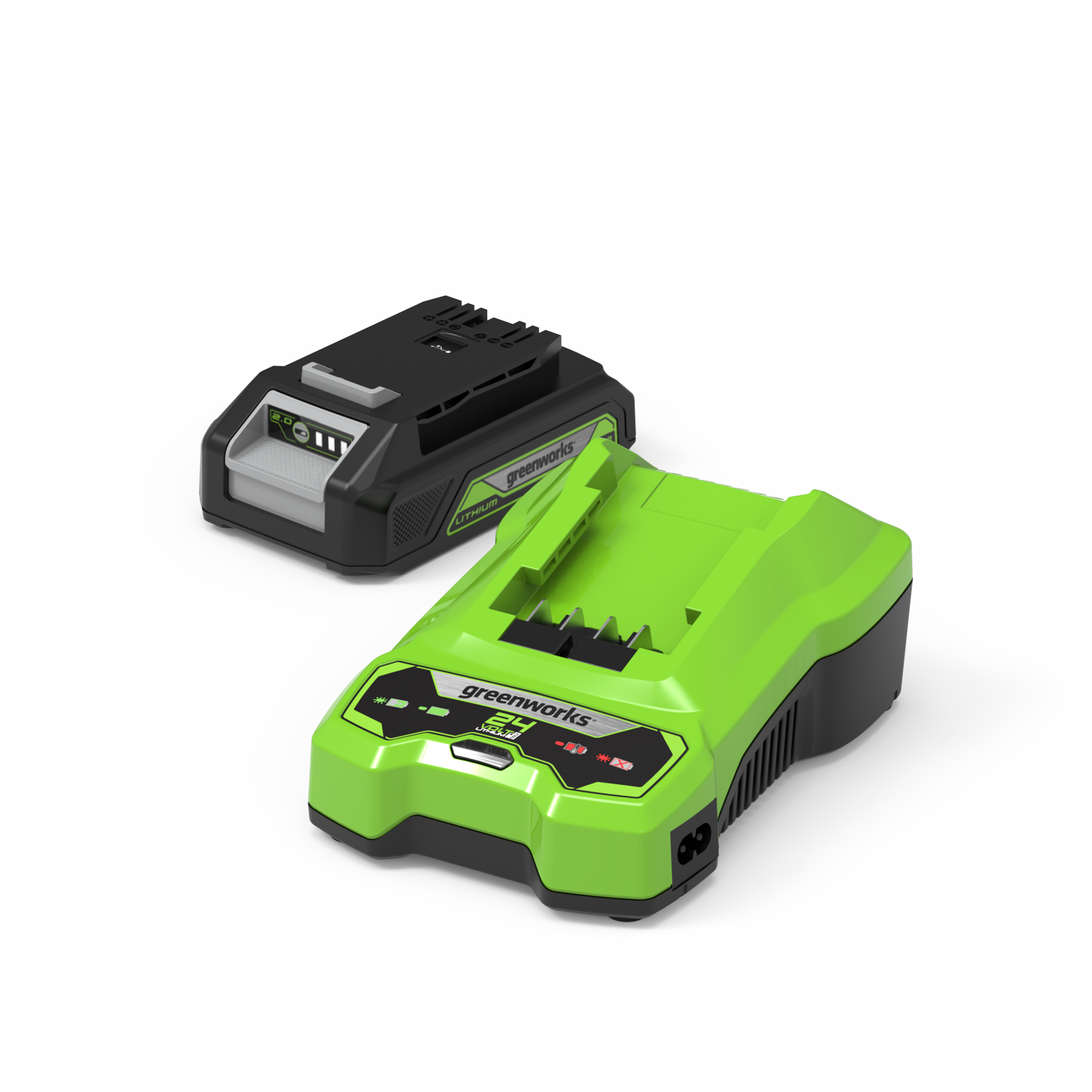 24-V-Starterkit mit einem 2-Ah-Akku und Ladegerät – Greenworks