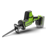 Greenworks cordless reciprocating saw on a white background